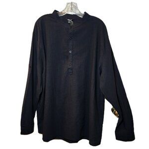NWT Black Linen Blend Shirt XXL Mandarin Collar Long Sleeve Casual MSRP $55